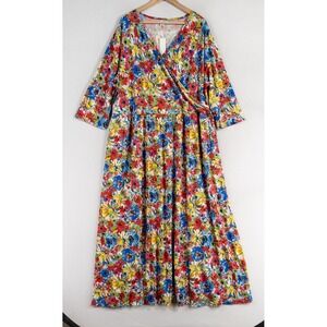 Aphratti Maxi Dress 5XL Multicolor Floral Stretch Knit 3/4 Sleeve V Neck NEW